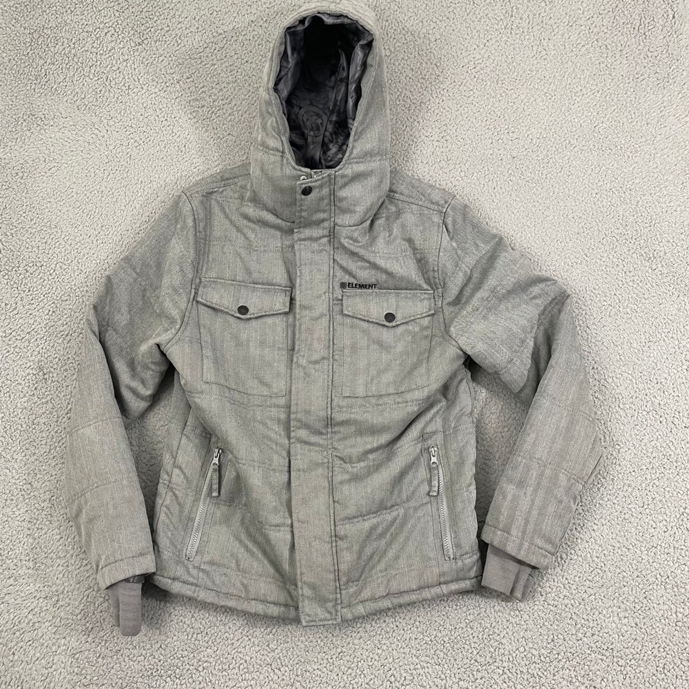 Element Hooded Jacket Men S Gray Herringbone Skater Full Zip